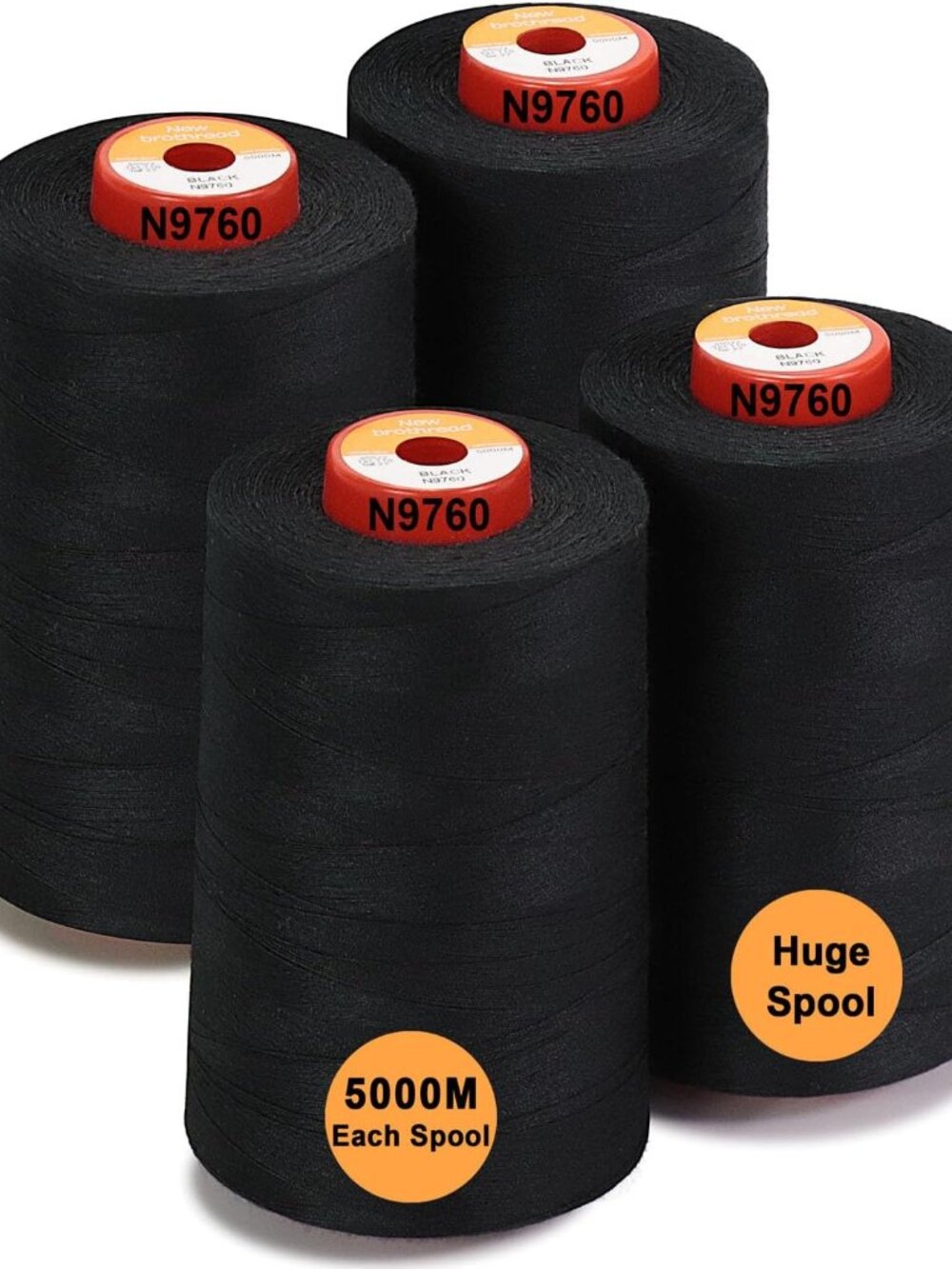 4 Large Cones All Purpose Polyester Thread -Black